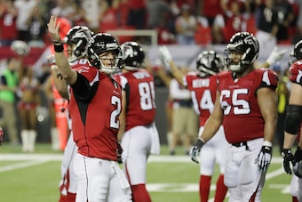 ATLANTA, GA - JANUARY 14:   Matt Ryan #2 of the Atlanta Falcons reacts against the Seattle Seahawks at the Georgia Dome on January 14, 2017 in Atlanta, Georgia.  (Photo by Streeter Lecka/Getty Images)