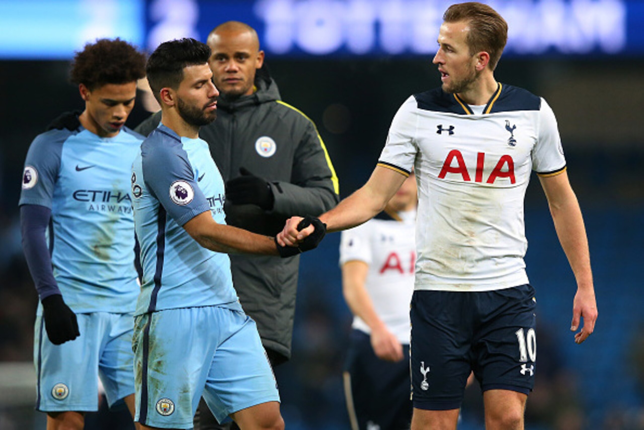 MANCHESTER, ENGLAND - JANUARY 21:  Sergio Aguero of Manchester City walks off after the Premier League match between Manchester City and Tottenham Hotspur at the Etihad Stadium on January 21, 2017 in Manchester, England.  (Photo by Alex Livesey/Getty Imag