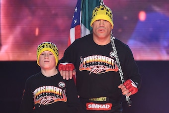 INGLEWOOD, CA - JANUARY 21:  Tito Ortiz enters the arena with his son Jacob for his ellator MMA light heavyweight fight against Chael Sonnen (not pictured) at The Forum on January 21, 2017 in Inglewood, California.  (Photo by Jayne Kamin-Oncea/Getty Image