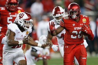 SANTA CLARA, CA - DECEMBER 28: Joe Williams #28 of the Utah Utes runs with the ball against the Indiana Hoosiers during the Foster Farms Bowl game at Levi's Stadium on December 28, 2016 in Santa Clara, California. (Photo by Lachlan Cunningham/Getty Images