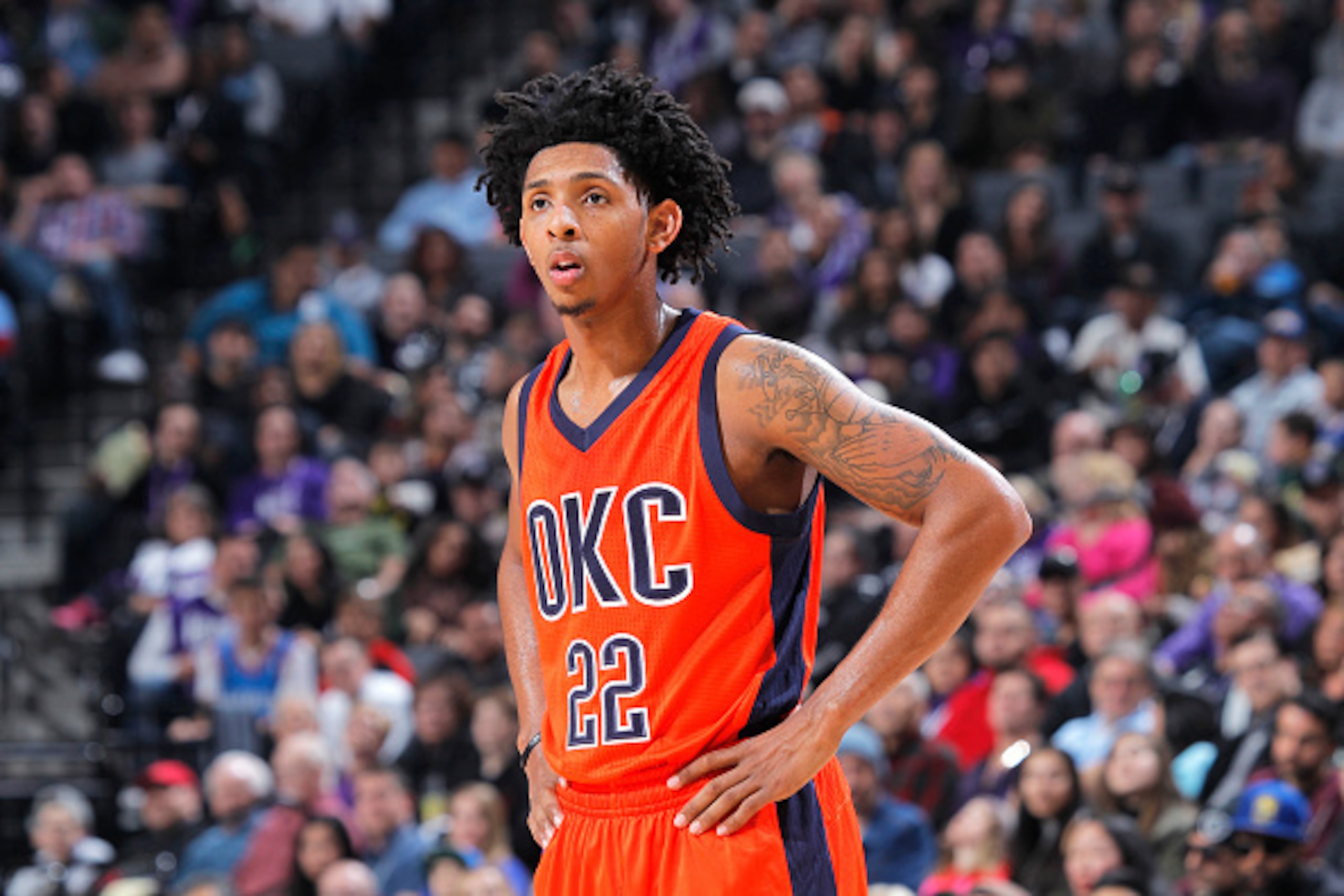 SACRAMENTO, CA - JANUARY 15: Cameron Payne #22 of the Oklahoma City Thunder looks on during the game against the Sacramento Kings on January 15, 2017 at Golden 1 Center in Sacramento, California. NOTE TO USER: User expressly acknowledges and agrees that, SACRAMENTO, CA - JANUARY 15: Cameron Payne #22 of the Oklahoma City Thunder looks on during the game against the Sacramento Kings on January 15, 2017 at Golden 1 Center in Sacramento, California. NOTE TO USER: User expressly acknowledges and agrees that,
