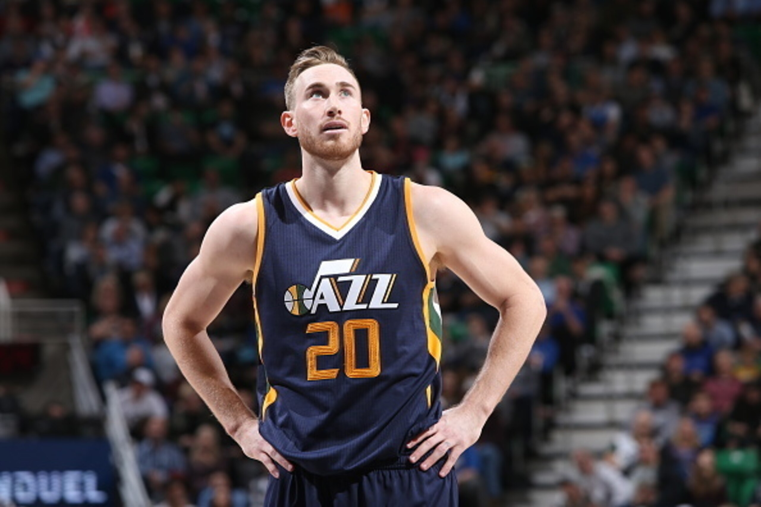 SALT LAKE CITY, UT - JANUARY 23: Gordon Hayward #20 of the Utah Jazz is seen against the Oklahoma City Thunder on January 23, 2017 at vivint.SmartHome Arena in Salt Lake City, Utah. NOTE TO USER: User expressly acknowledges and agrees that, by downloading SALT LAKE CITY, UT - JANUARY 23: Gordon Hayward #20 of the Utah Jazz is seen against the Oklahoma City Thunder on January 23, 2017 at vivint.SmartHome Arena in Salt Lake City, Utah. NOTE TO USER: User expressly acknowledges and agrees that, by downloading