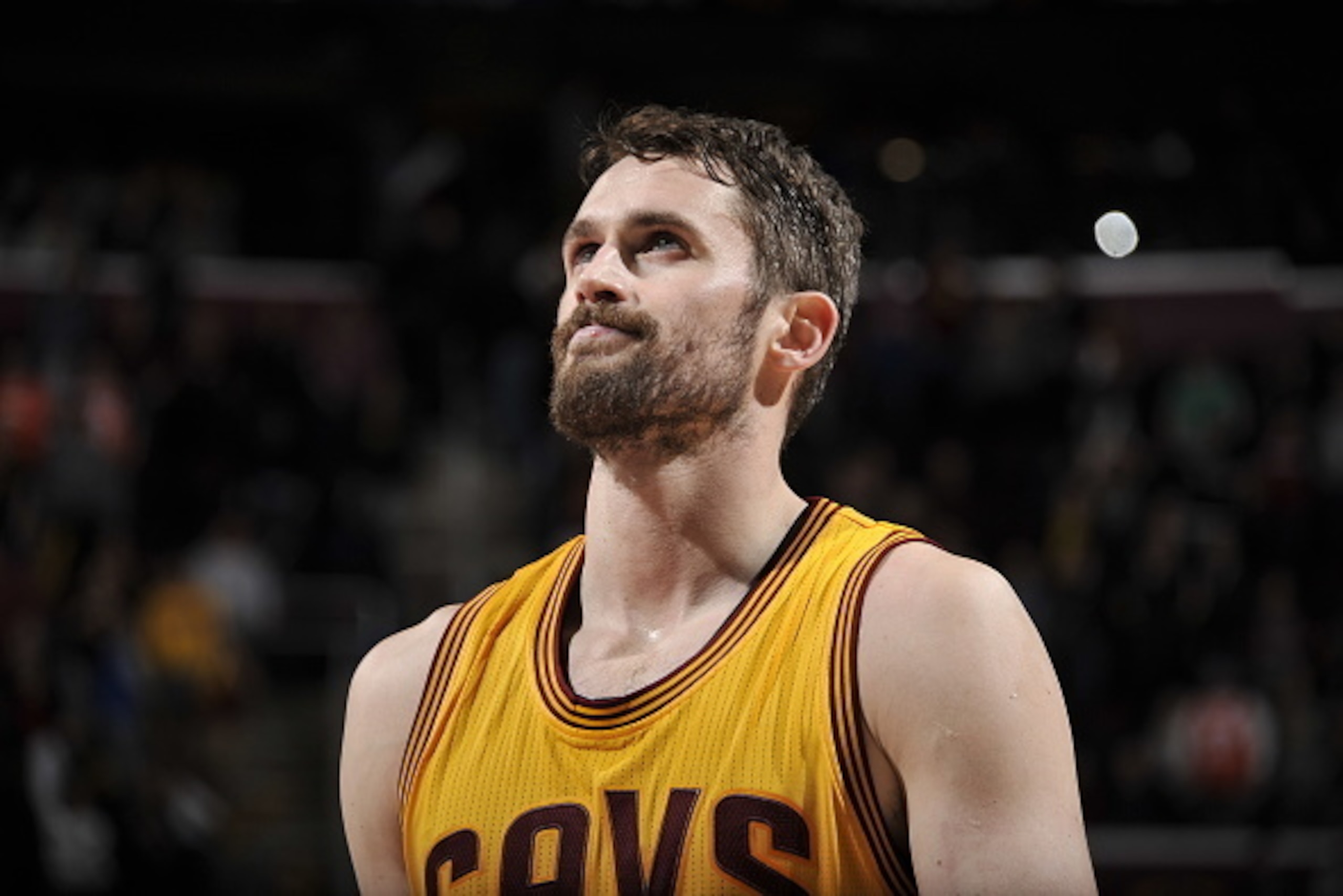 CLEVELAND, OH -  JANUARY 25: Kevin Love #0 of the Cleveland Cavaliers is seen ;dtg ;against the Sacramento Kings on January 25, 2017 at Quicken Loans Arena in Cleveland, Ohio.  NOTE TO USER: User expressly acknowledges and agrees that, by downloading and 