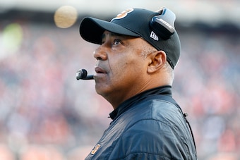 CINCINNATI, OH - JANUARY 1:  Head Coach Marvin Lewis of the Cincinnati Bengals watches a replay as his team takes on the Baltimore Ravens during the second quarter at Paul Brown Stadium on January 1, 2017 in Cincinnati, Ohio. (Photo by Michael Hickey/Gett