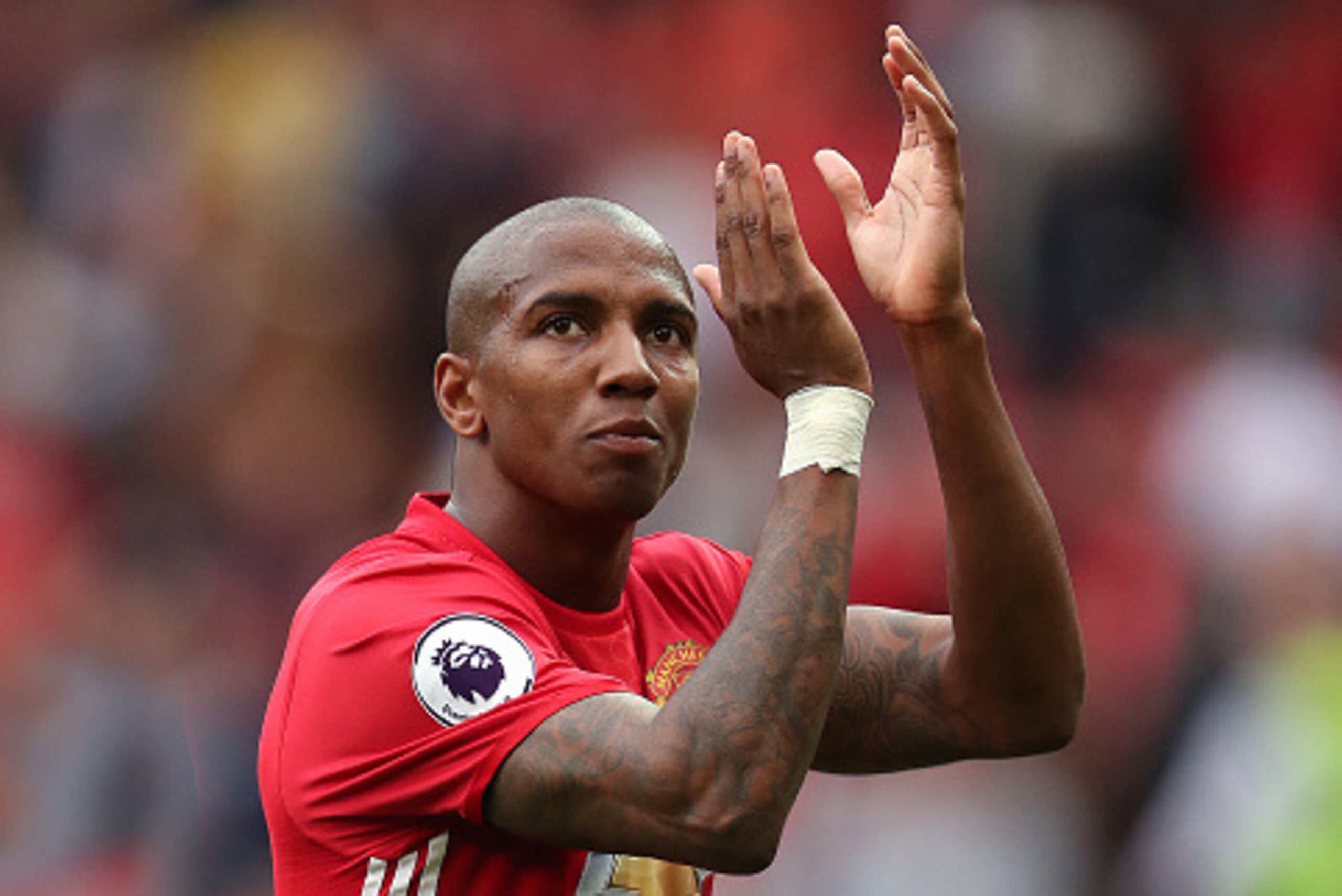 MANCHESTER, ENGLAND - SEPTEMBER 24: Ashley Young of Manchester United applauds the supporters after the Premier League match between Manchester United and Leicester City at Old Trafford on September 24, 2016 in Manchester, England. (Photo by James Baylis 