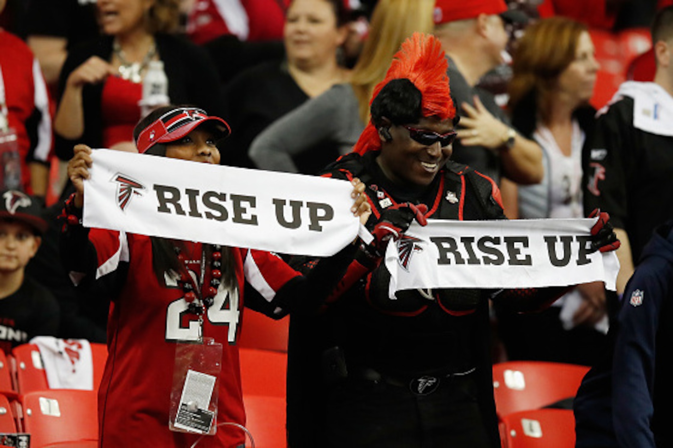 ATLANTA, GA - JANUARY 14:  A detailed view of Atlanta Falcon fan against the Seattle Seahawks at the Georgia Dome on January 14, 2017 in Atlanta, Georgia.  (Photo by Gregory Shamus/Getty Images)