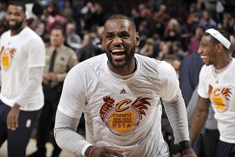 CLEVELAND, OH - JANUARY 27: LeBron James #23 of the Cleveland Cavaliers warms up before the game against the Brooklyn Nets on January 27, 2017 at Quicken Loans Arena in Cleveland, Ohio.  NOTE TO USER: User expressly acknowledges and agrees that, by downlo