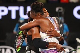 MELBOURNE, AUSTRALIA - JANUARY 28:  Serena Williams of the United States is congratulated by Venus Williams of the United States after winning the Women's Singles Final match against  on day 13 of the 2017 Australian Open at Melbourne Park on January 28, 