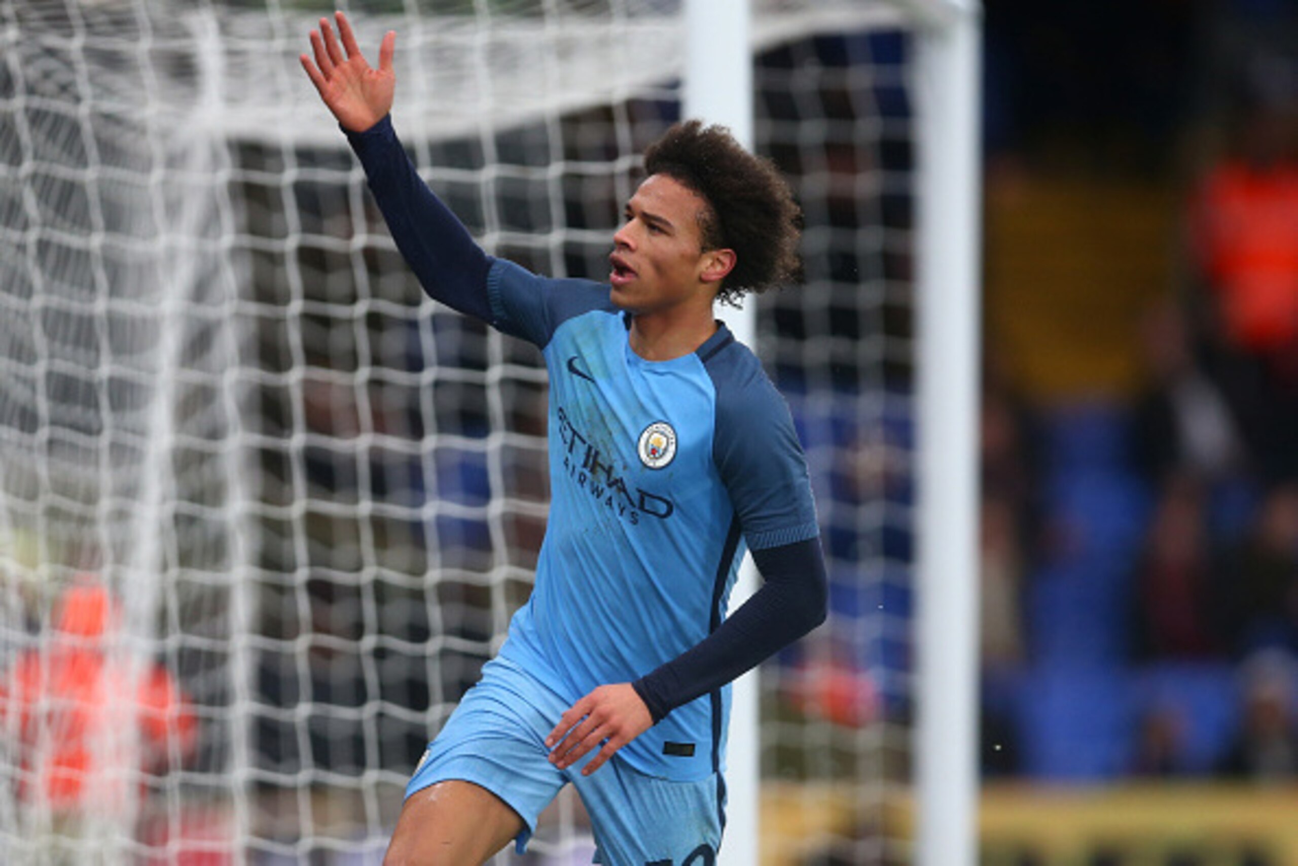 LONDON, ENGLAND - JANUARY 28: Leroy Sane of Manchester City celebtrates after scoring his sides second goal during the Emirates FA Cup Fourth Round match between Crystal Palace and Manchester City at Selhurst Park on January 28, 2017 in London, England.  