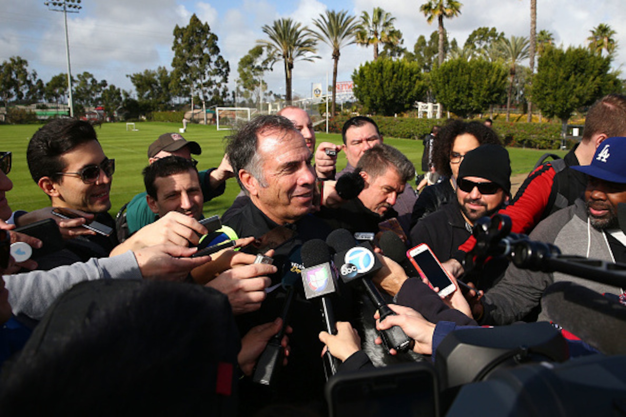 CARSON, CA - JANUARY 11:  New USMNT head coach Bruce Arena takes questions from the media after the USMNT training session at StubHub Center on January 11, 2017 in Carson, California.  (Photo by Victor Decolongon/Getty Images)