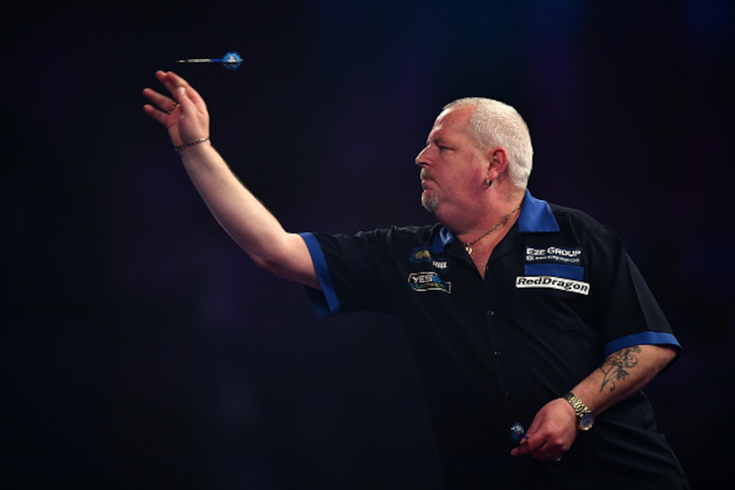 LONDON, ENGLAND - DECEMBER 21:  Robert Thornton of Scotland throws during his first round match against Zoran Lerchbacher of Austria on day seven of the 2017 William Hill PDC World Darts Championships at Alexandra Palace on December 21, 2016 in London, En