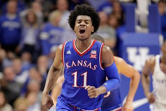 LEXINGTON, KY - JANUARY 28:  Josh Jackson #11 of the Kansas Jayhawks celebrates after a basket in the Kansas 79-73 win over the Kentucky Wildcats at Rupp Arena on January 28, 2017 in Lexington, Kentucky.  (Photo by Andy Lyons/Getty Images)