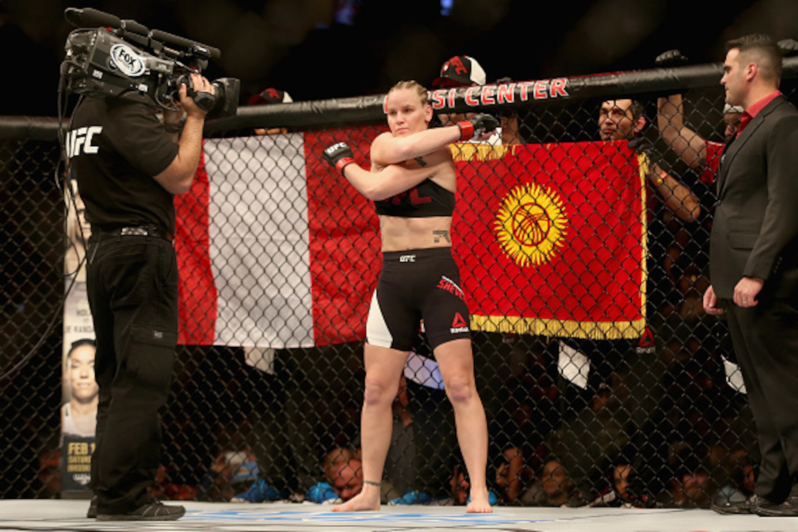 DENVER, CO - JANUARY 28: Valentina Shevchenko of Kyrgyzstan waits to be introduced before her fight against Julianna Pena in the women's Bantamweight division during the UFC Fight Night at the Pepsi Center on January 28, 2017 in Denver, Colorado. (Photo DENVER, CO - JANUARY 28: Valentina Shevchenko of Kyrgyzstan waits to be introduced before her fight against Julianna Pena in the women's Bantamweight division during the UFC Fight Night at the Pepsi Center on January 28, 2017 in Denver, Colorado. (Photo