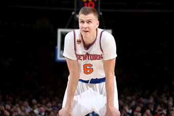 NEW YORK, NY - DECEMBER 20:  Kristaps Porzingis #6 of the New York Knicks looks on during a game against the Indiana Pacers on December 20, 2016 at Madison Square Garden in New York City, New York. NOTE TO USER: User expressly acknowledges and agrees that