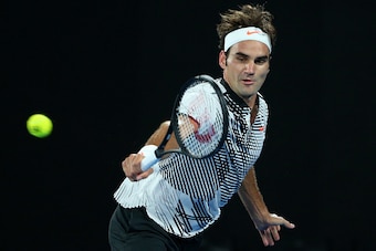MELBOURNE, AUSTRALIA - JANUARY 29:  Roger Federer of Switzerland plays a backhand in his Men's Final match against Rafael Nadal of Spain on day 14 of the 2017 Australian Open at Melbourne Park on January 29, 2017 in Melbourne, Australia.  (Photo by Michae