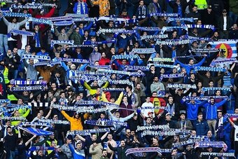 BARCELONA, SPAIN - JANUARY 29:  RCD Espanyol fans cheer on their team during the La Liga match between RCD Espanyol and Sevilla FC at Cornella-El Prat stadium on January 29, 2017 in Barcelona, Spain.  (Photo by David Ramos/Getty Images)