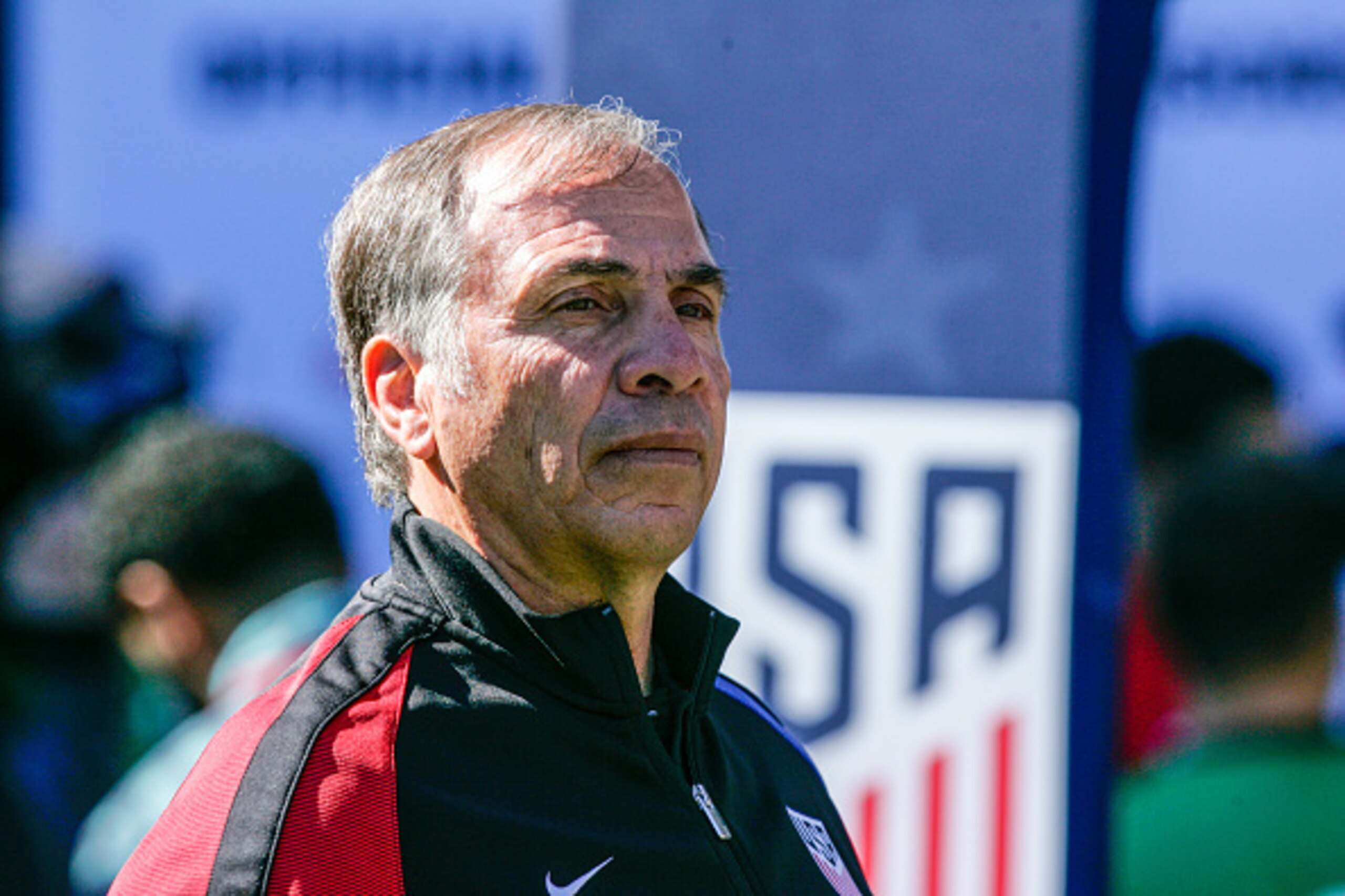 SAN DIEGO, CA - JANUARY 29:  Head coach Bruce Arena of the United States looks on during pregame warm-ups prior to their match against Serbia at Qualcomm Stadium on January 29, 2017 in San Diego, California.  (Photo by Kent Horner/Getty Images)