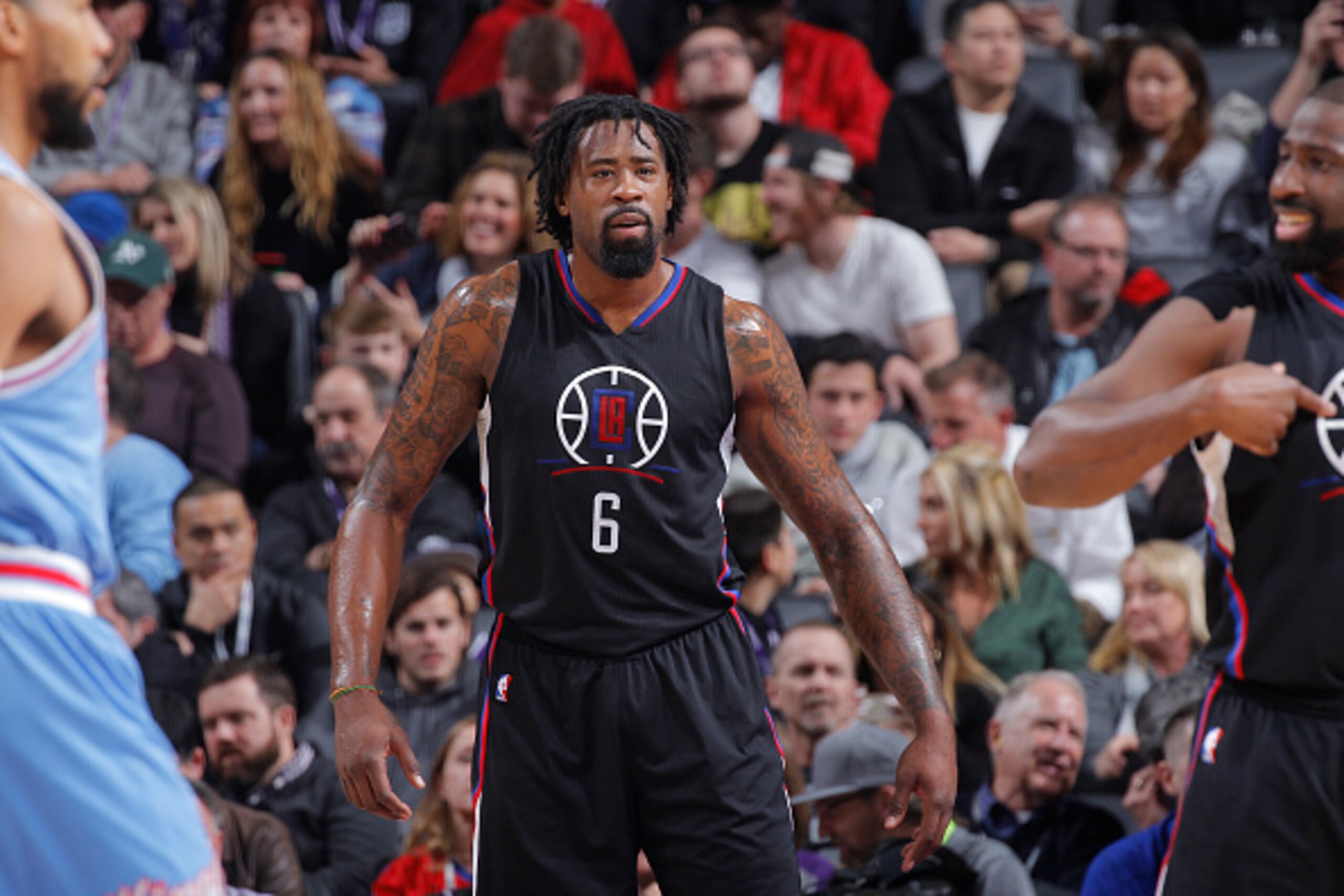 SACRAMENTO, CA - JANUARY 6: DeAndre Jordan #6 of the Los Angeles Clippers looks on during the game against the Sacramento Kings on January 6, 2017 at Golden 1 Center in Sacramento, California. NOTE TO USER: User expressly acknowledges and agrees that, by SACRAMENTO, CA - JANUARY 6: DeAndre Jordan #6 of the Los Angeles Clippers looks on during the game against the Sacramento Kings on January 6, 2017 at Golden 1 Center in Sacramento, California. NOTE TO USER: User expressly acknowledges and agrees that, by