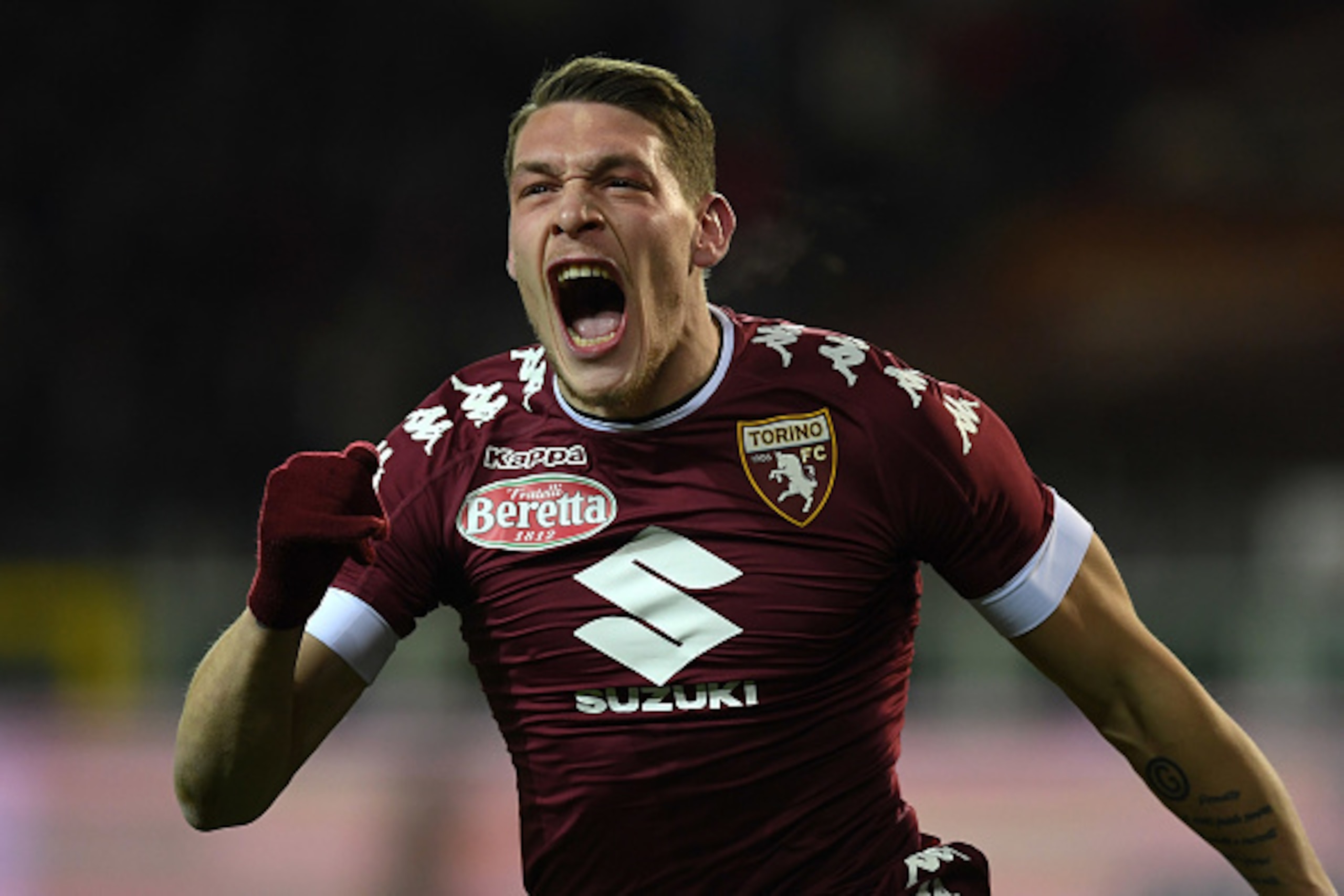 TURIN, ITALY - JANUARY 16:  Andrea Belotti of FC Torino celebrates after scoring the opening goal during the Serie A match between FC Torino and AC Milan at Stadio Olimpico di Torino on January 16, 2017 in Turin, Italy.  (Photo by Valerio Pennicino/Getty 