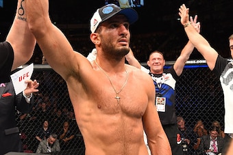 MANCHESTER, ENGLAND - OCTOBER 08:  Gegard Mousasi of The Netherlands celebrates his victory over Vitor Belfort of Brazil in their middleweight bout during the UFC 204 Fight Night at the Manchester Evening News Arena on October 8, 2016 in Manchester, Engla