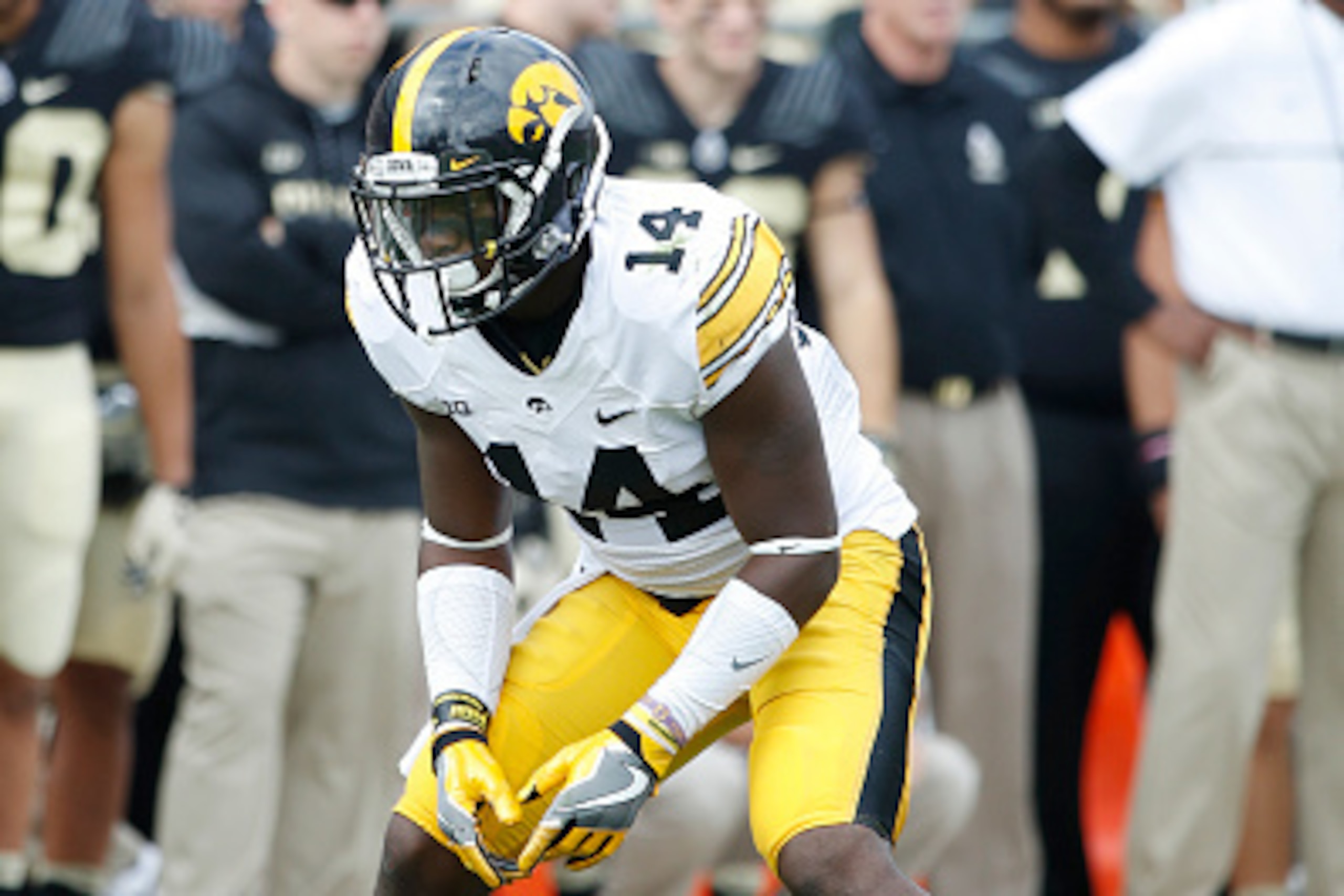 WEST LAFAYETTE, IN - OCTOBER 15: Desmond King #14 of the Iowa Hawkeyes in action against the Purdue Boilermakers during the game at Ross-Ade Stadium on October 15, 2016 in West Lafayette, Indiana. Iowa defeated Purdue 49-35. (Photo by Joe Robbins/Getty Im