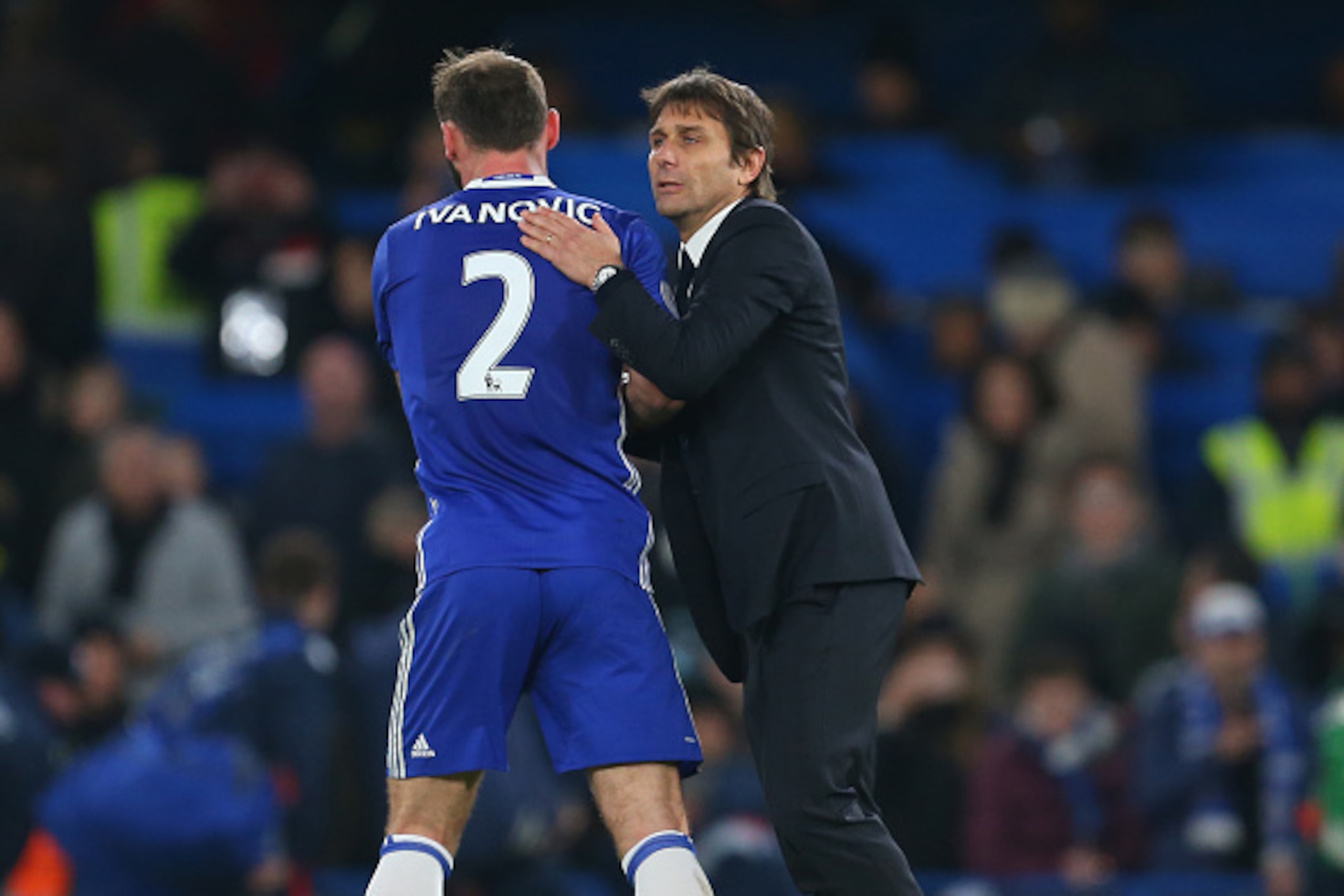 LONDON, ENGLAND - DECEMBER 31: Antonio Conte manager / head coach of Chelsea and Branislav Ivanovic of Chelsea after the Premier League match between Chelsea and Stoke City at Stamford Bridge on December 31, 2016 in London, England. (Photo by Catherine Iv LONDON, ENGLAND - DECEMBER 31: Antonio Conte manager / head coach of Chelsea and Branislav Ivanovic of Chelsea after the Premier League match between Chelsea and Stoke City at Stamford Bridge on December 31, 2016 in London, England. (Photo by Catherine Iv