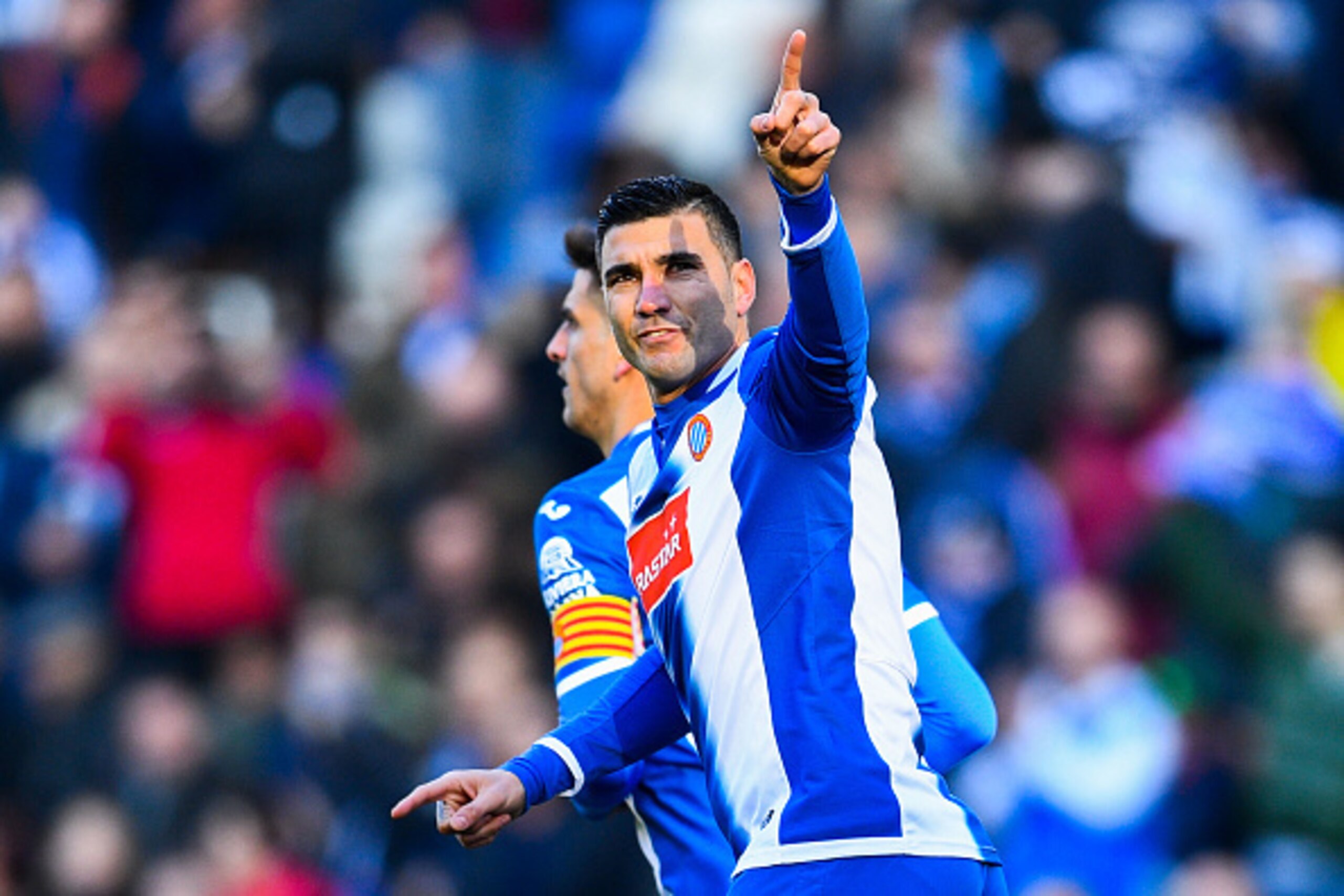 BARCELONA, SPAIN - JANUARY 29:  Jose Antonio Reyes of RCD Espanyol celebrates after scoring his team's first goal from the penalty spot during the La Liga match between RCD Espanyol and Sevilla FC at Cornella-El Prat stadium on January 29, 2017 in Barcelo