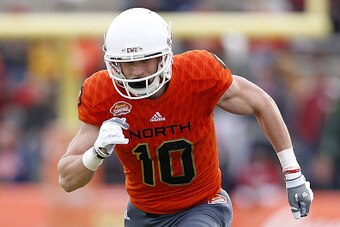 MOBILE, AL - JANUARY 28:  Cooper Kupp #10 of the North team runs during the Reese's Senior Bowl at the Ladd-Peebles Stadium on January 28, 2017 in Mobile, Alabama.  (Photo by Jonathan Bachman/Getty Images)