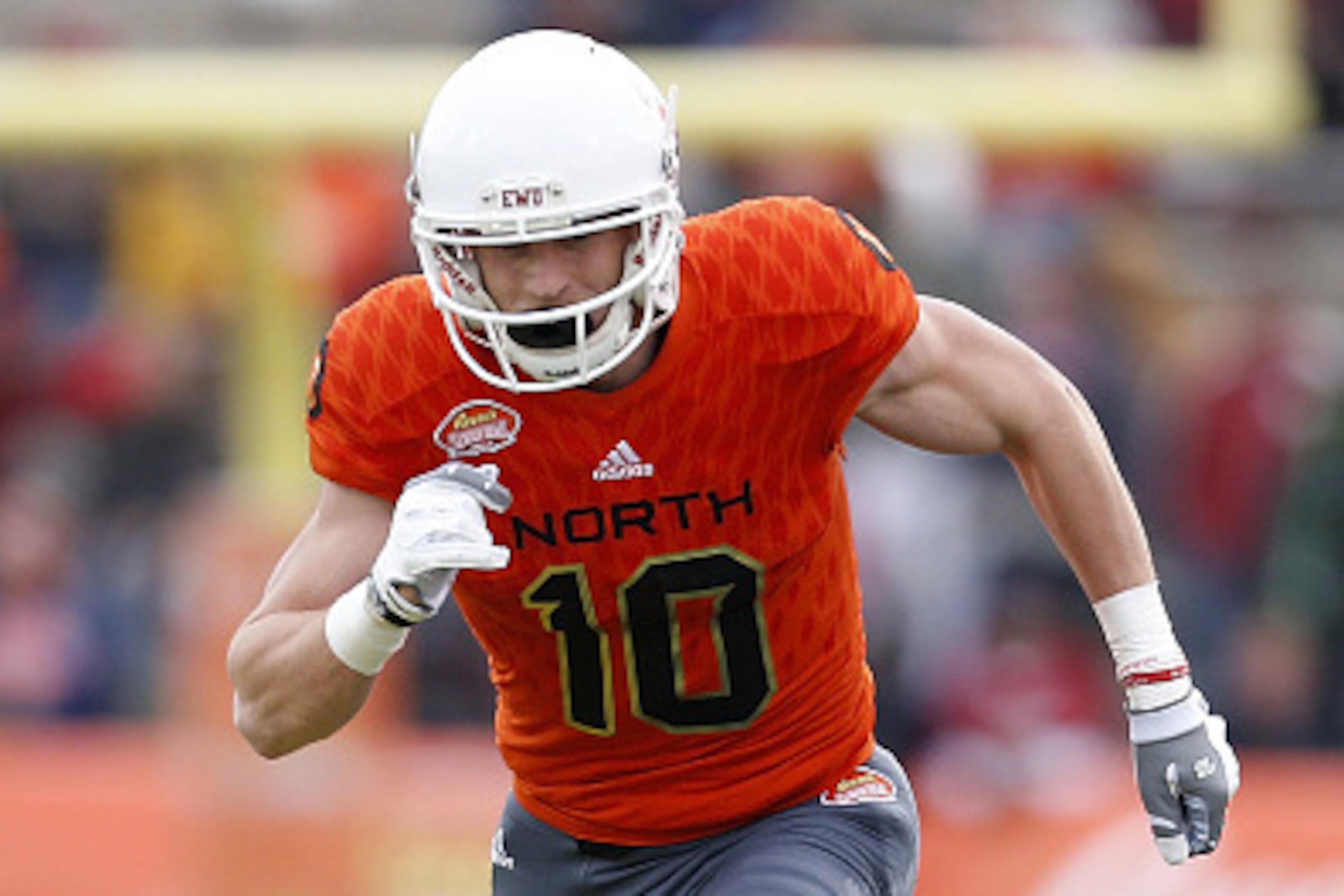 MOBILE, AL - JANUARY 28: Cooper Kupp #10 of the North team runs during the Reese's Senior Bowl at the Ladd-Peebles Stadium on January 28, 2017 in Mobile, Alabama. (Photo by Jonathan Bachman/Getty Images) MOBILE, AL - JANUARY 28: Cooper Kupp #10 of the North team runs during the Reese's Senior Bowl at the Ladd-Peebles Stadium on January 28, 2017 in Mobile, Alabama. (Photo by Jonathan Bachman/Getty Images)