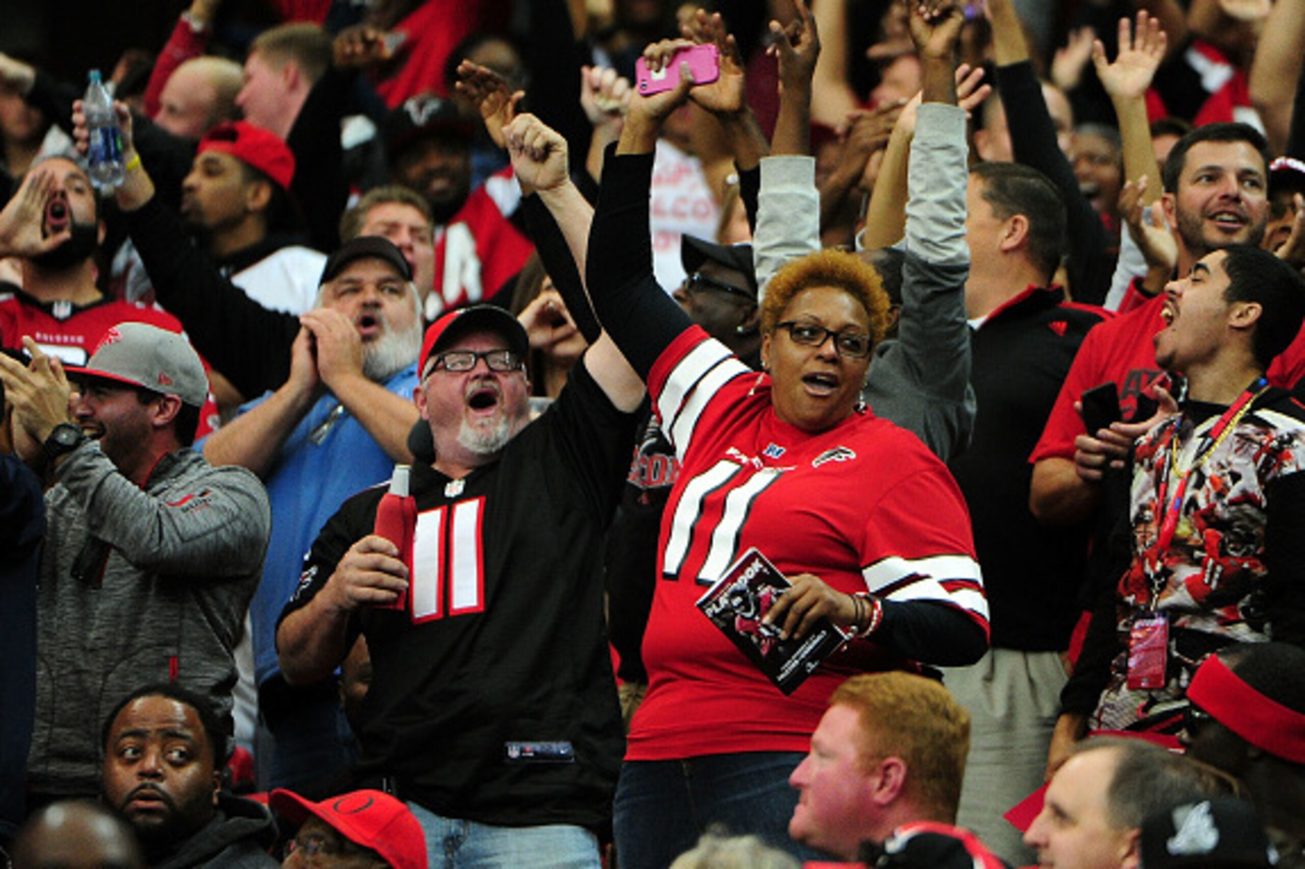 ATLANTA, GA - NOVEMBER 27: Atlanta Falcons fans look on during the first half against the Arizona Cardinals at the Georgia Dome on November 27, 2016 in Atlanta, Georgia. (Photo by Scott Cunningham/Getty Images) ATLANTA, GA - NOVEMBER 27: Atlanta Falcons fans look on during the first half against the Arizona Cardinals at the Georgia Dome on November 27, 2016 in Atlanta, Georgia. (Photo by Scott Cunningham/Getty Images)