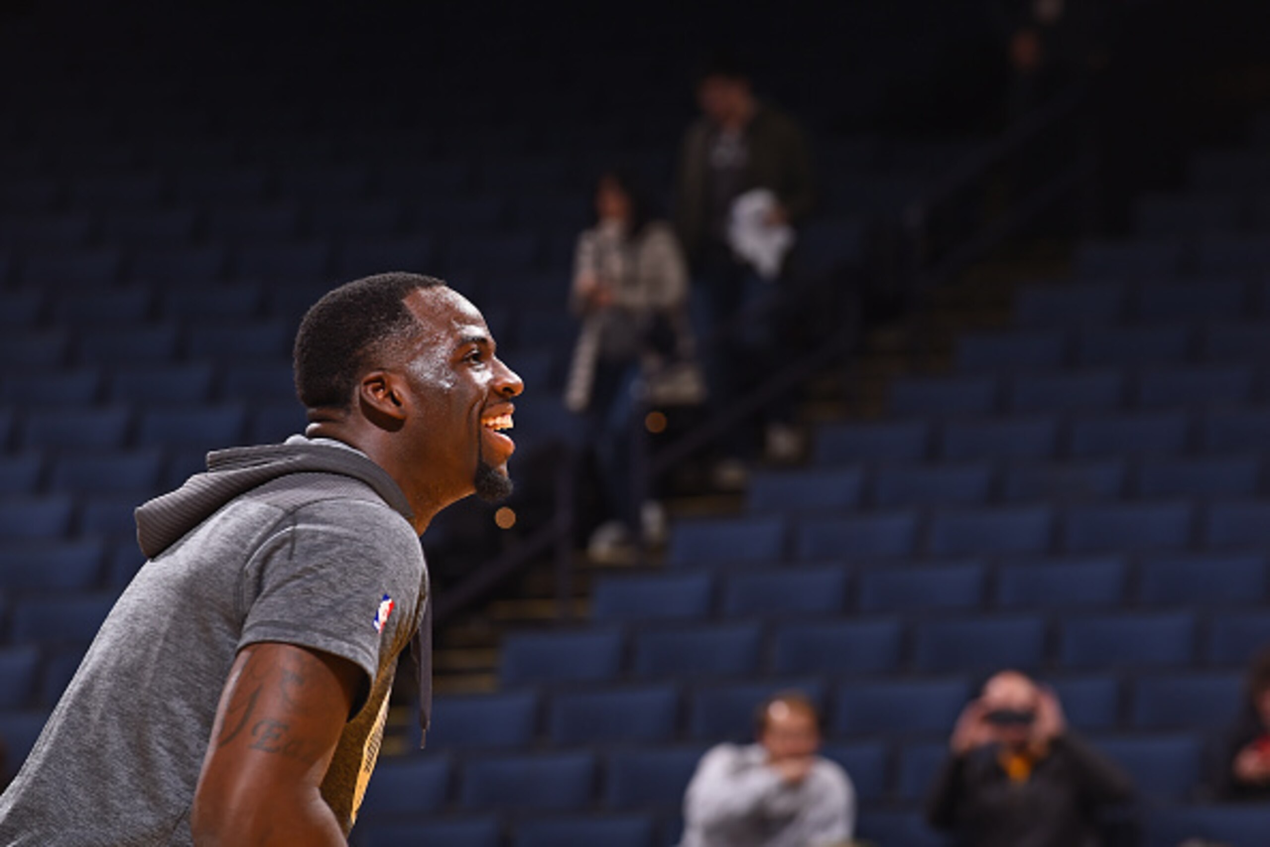 OAKLAND, CA - FEBRUARY 1:  Draymond Green #23 of the Golden State Warriors smiles during warm ups before the game against the Charlotte Hornets on February 1, 2017 at ORACLE Arena in Oakland, California. NOTE TO USER: User expressly acknowledges and agree