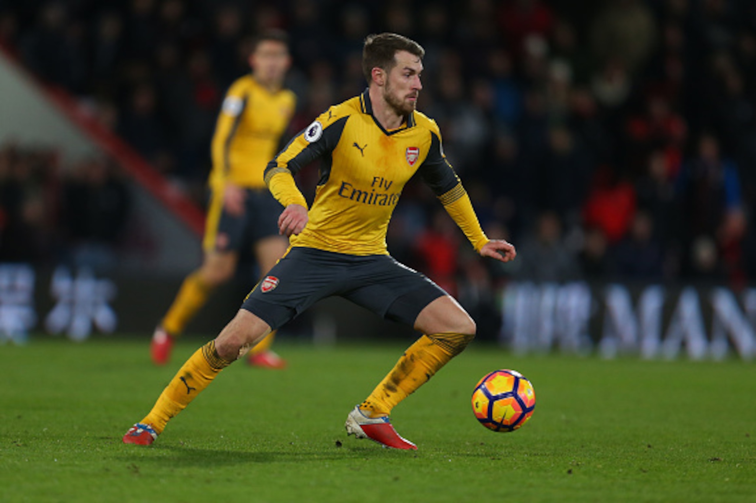 BOURNEMOUTH, ENGLAND - JANUARY 03: Aaron Ramsey of Arsenal during the Premier League match between AFC Bournemouth and Arsenal at Vitality Stadium on January 3, 2017 in Bournemouth, England. (Photo by Catherine Ivill - AMA/Getty Images)