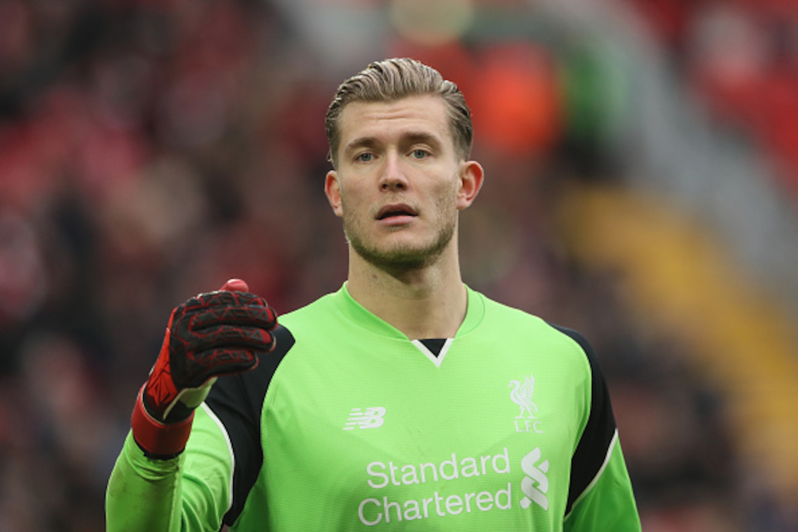 LIVERPOOL, ENGLAND - JANUARY 28: Loris Karius of Liverpool during The Emirates FA Cup Fourth Round between Liverpool and Wolverhampton Wanderers at Anfield on January 28, 2017 in Liverpool, England. (Photo by Matthew Ashton - AMA/Getty Images)