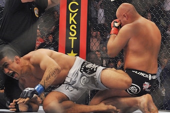 Fabricio Werdum reacts after Fedor tapped out in their fight on June 26, 2010, in San Jose, California.