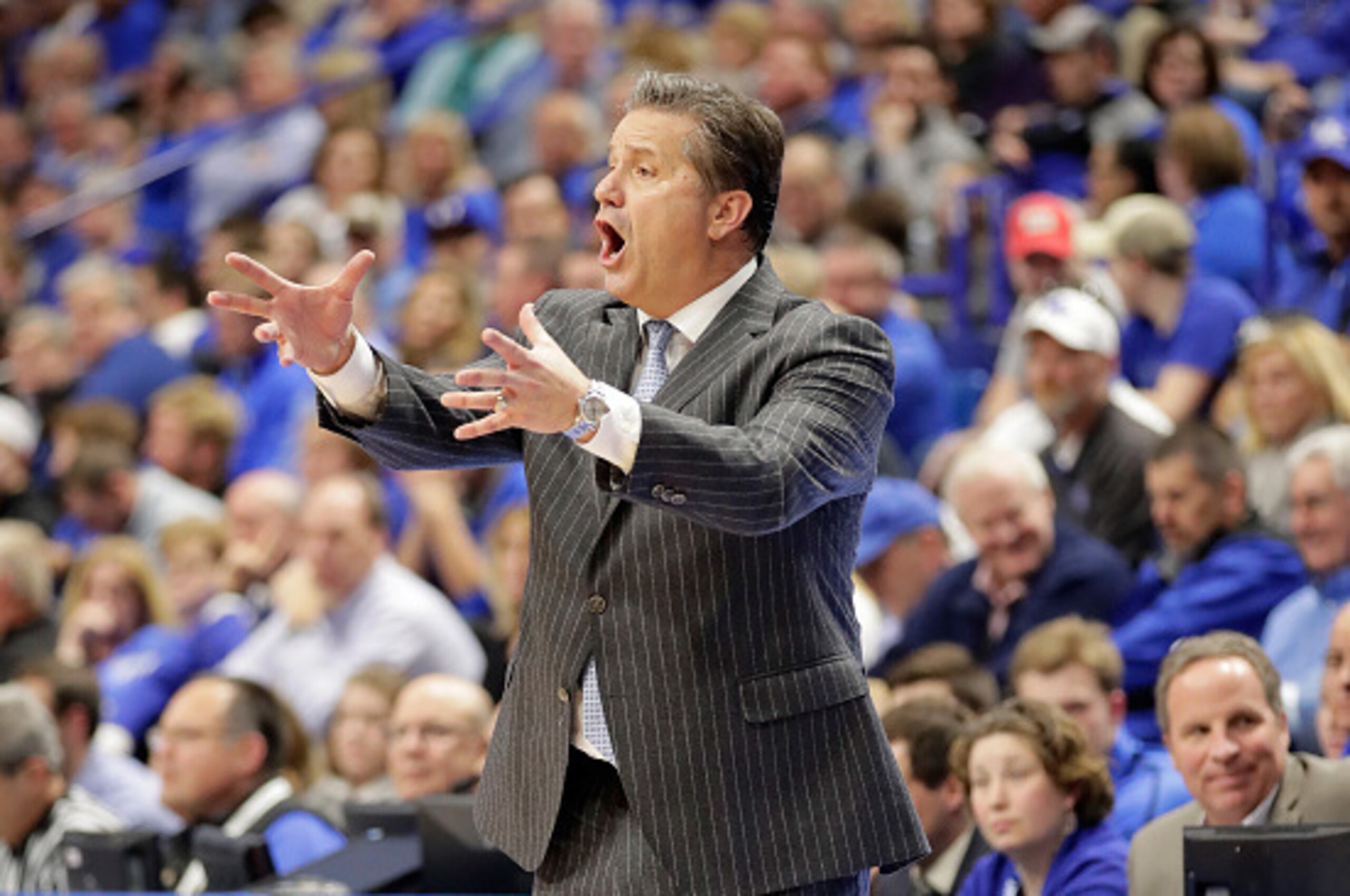 LEXINGTON, KY - JANUARY 31:  John Calipari the head coach of the Kentucky Wildcats gives instructions to his team during the game against the Georgia Bulldogs at Rupp Arena on January 31, 2017 in Lexington, Kentucky.  (Photo by Andy Lyons/Getty Images)
