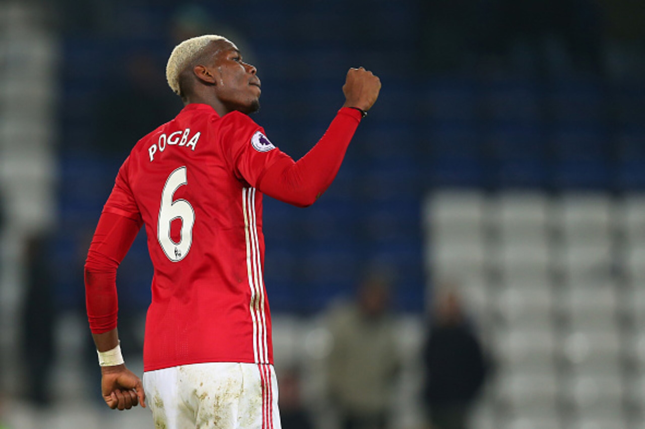 LEICESTER, ENGLAND - FEBRUARY 05: Paul Pogba of Manchester United celebrates after the Premier League match between Leicester City and Manchester United at The King Power Stadium on February 5, 2017 in Leicester, England. (Photo by Catherine Ivill - AMA/G