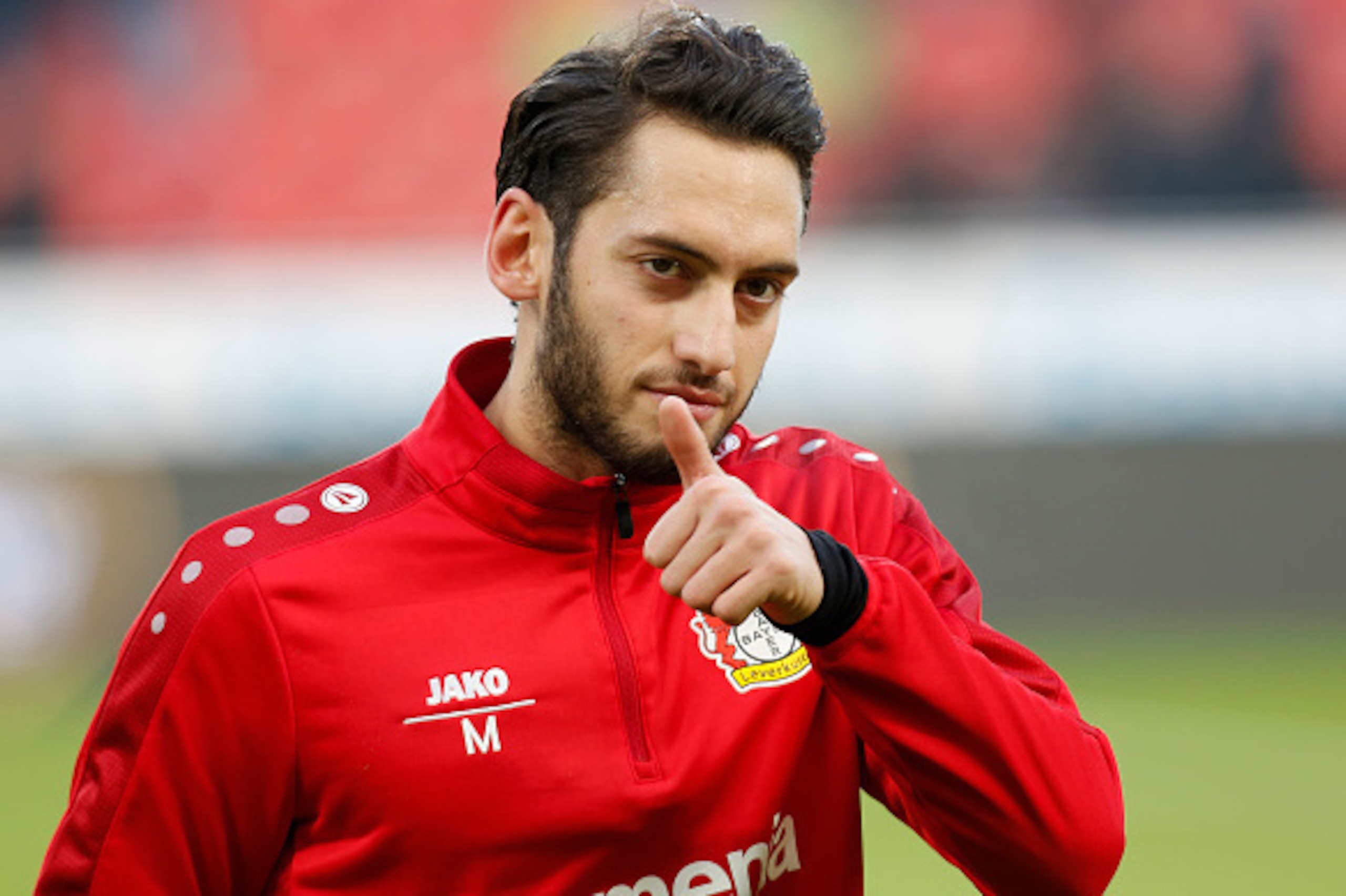 LEVERKUSEN, GERMANY - DECEMBER 03: Hakan Calhanoglu of Leverkusen gestures during the Bundesliga match between Bayer 04 Leverkusen and SC Freiburg at BayArena on December 3, 2016 in Leverkusen, Germany. (Photo by TF-Images/Getty Images)