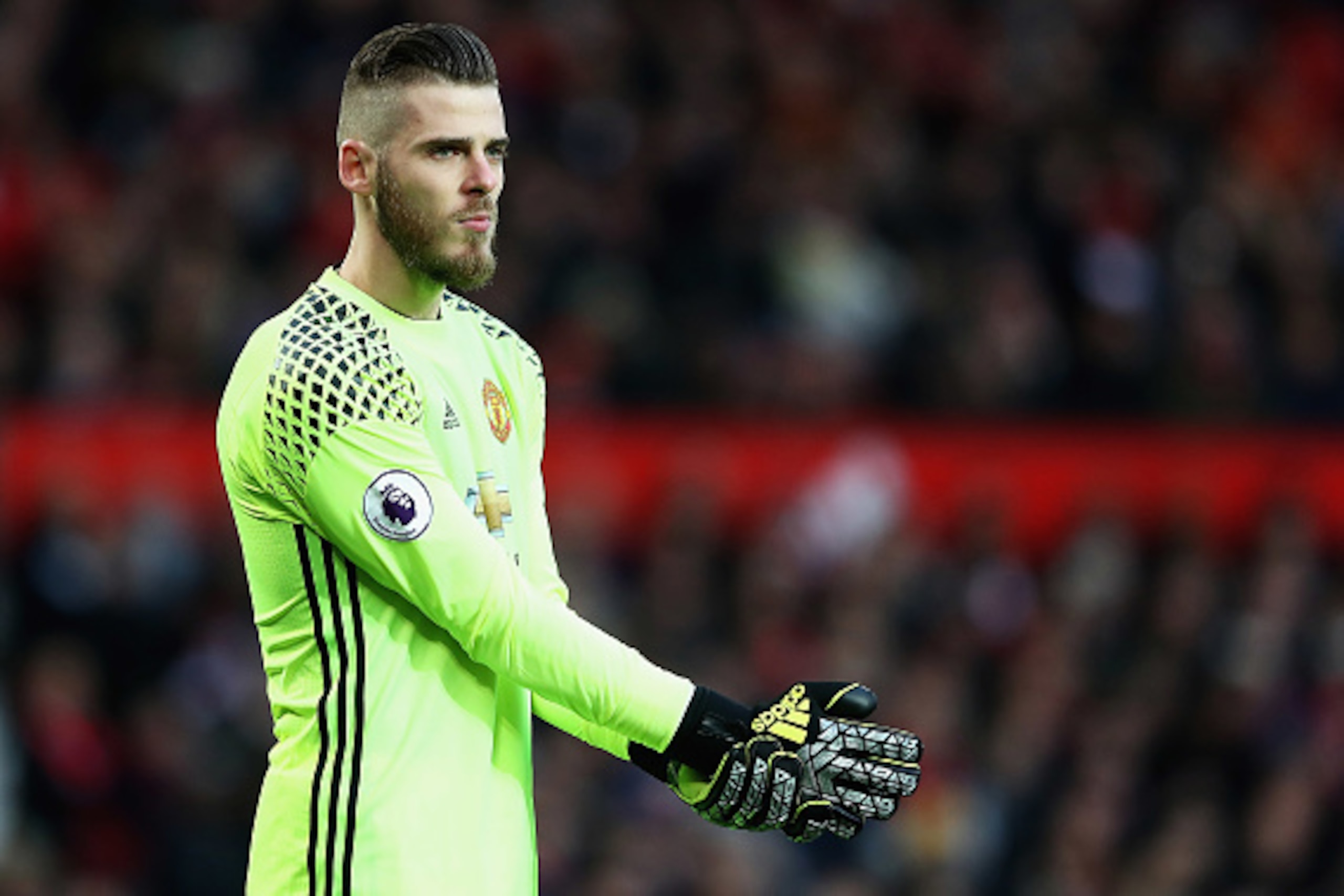 MANCHESTER, ENGLAND - DECEMBER 31: David De Gea of Manchester United looks on during the Premier League match between Manchester United and Middlesbrough at Old Trafford on December 31, 2016 in Manchester, England. (Photo by Matthew Lewis/Getty Images) MANCHESTER, ENGLAND - DECEMBER 31: David De Gea of Manchester United looks on during the Premier League match between Manchester United and Middlesbrough at Old Trafford on December 31, 2016 in Manchester, England. (Photo by Matthew Lewis/Getty Images)