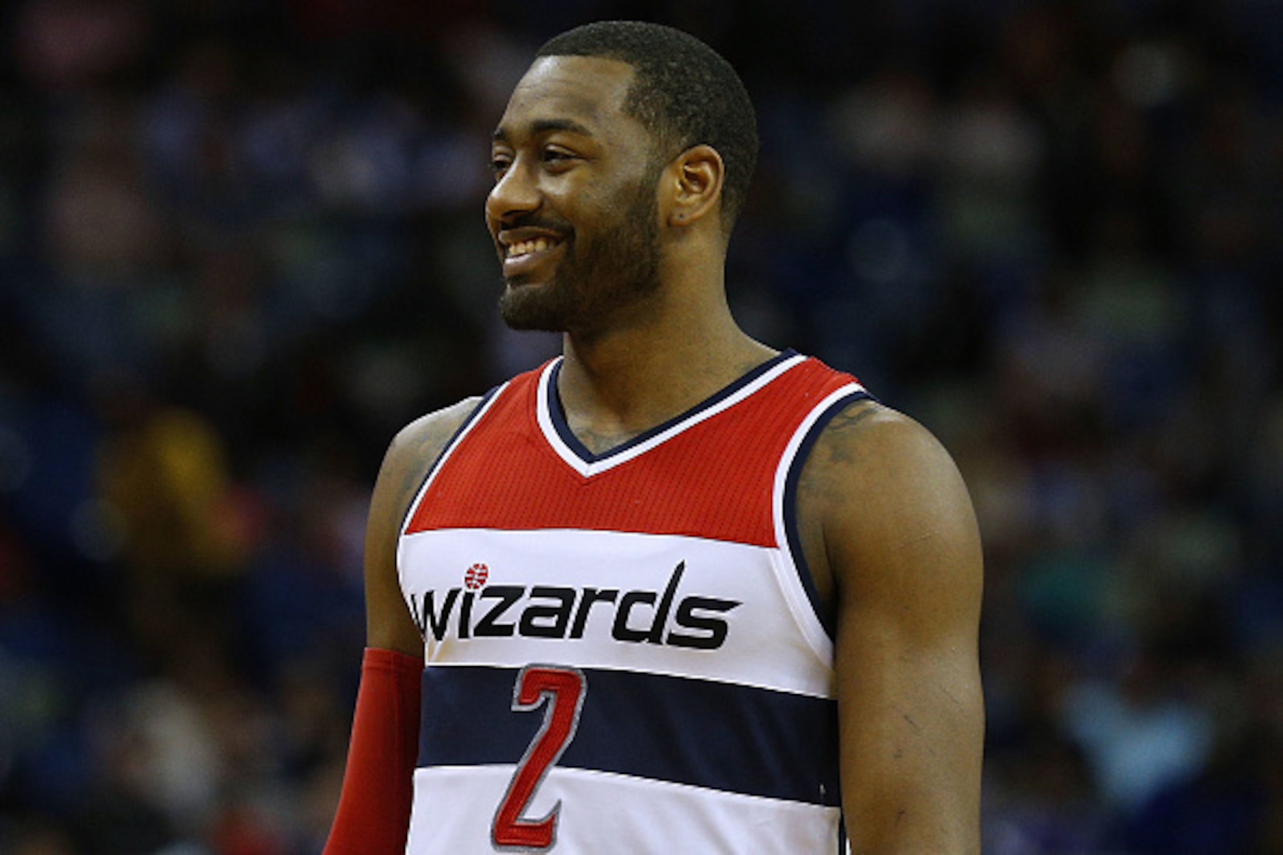 NEW ORLEANS, LA - JANUARY 29:  John Wall #2 of the Washington Wizards reacts during a game against the New Orleans Pelicans at the Smoothie King Center on January 29, 2017 in New Orleans, Louisiana. NOTE TO USER: User expressly acknowledges and agrees tha