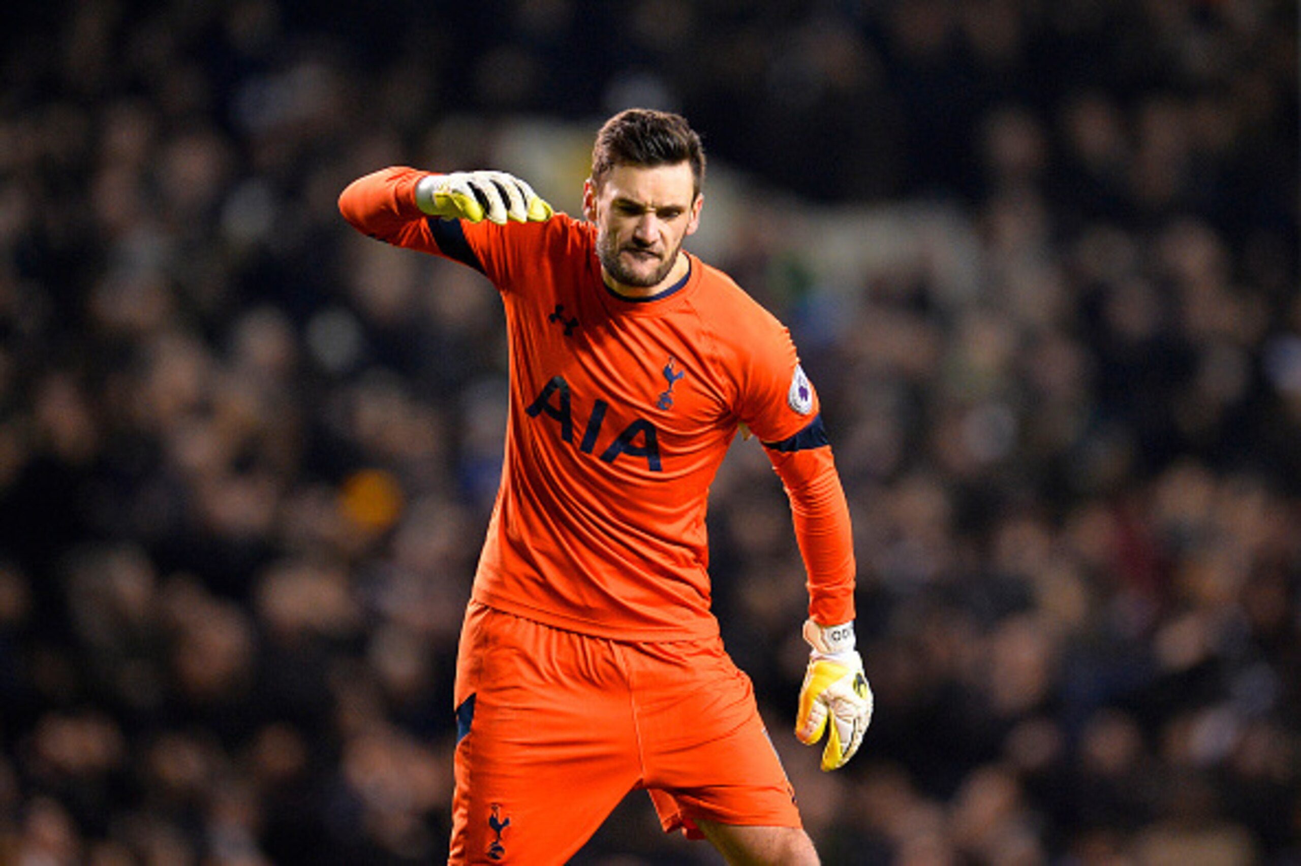 LONDON, ENGLAND - FEBRUARY 04:  Hugo Lloris of Tottenham Hotspur reacts to a missed opportunity at the other of the pitch during the Premier League match between Tottenham Hotspur and Middlesbrough at White Hart Lane on February 4, 2017 in London, England