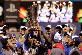 SAN FRANCISCO, CA - MARCH 19:  The Dominican Republic celerbates after defeating Puerto Rico to win the Championship Round of the 2013 World Baseball Classic by a score of 3-0 at AT&T Park on March 19, 2013 in San Francisco, California.  (Photo by Ezra Sh