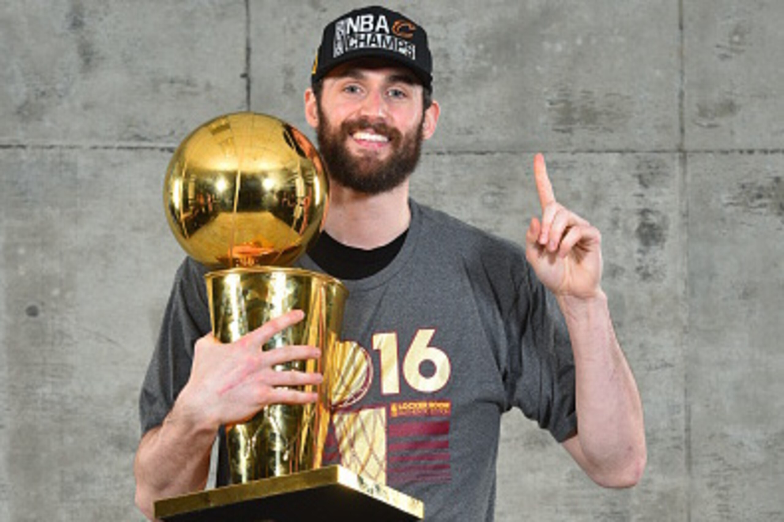 OAKLAND, CA - JUNE 19:  Kevin Love #0 of the Cleveland Cavaliers poses for a portrait after winning the NBA Championship against the Golden State Warriors during the 2016 NBA Finals Game Seven on June 19, 2016 at ORACLE Arena in Oakland, California. NOTE 
