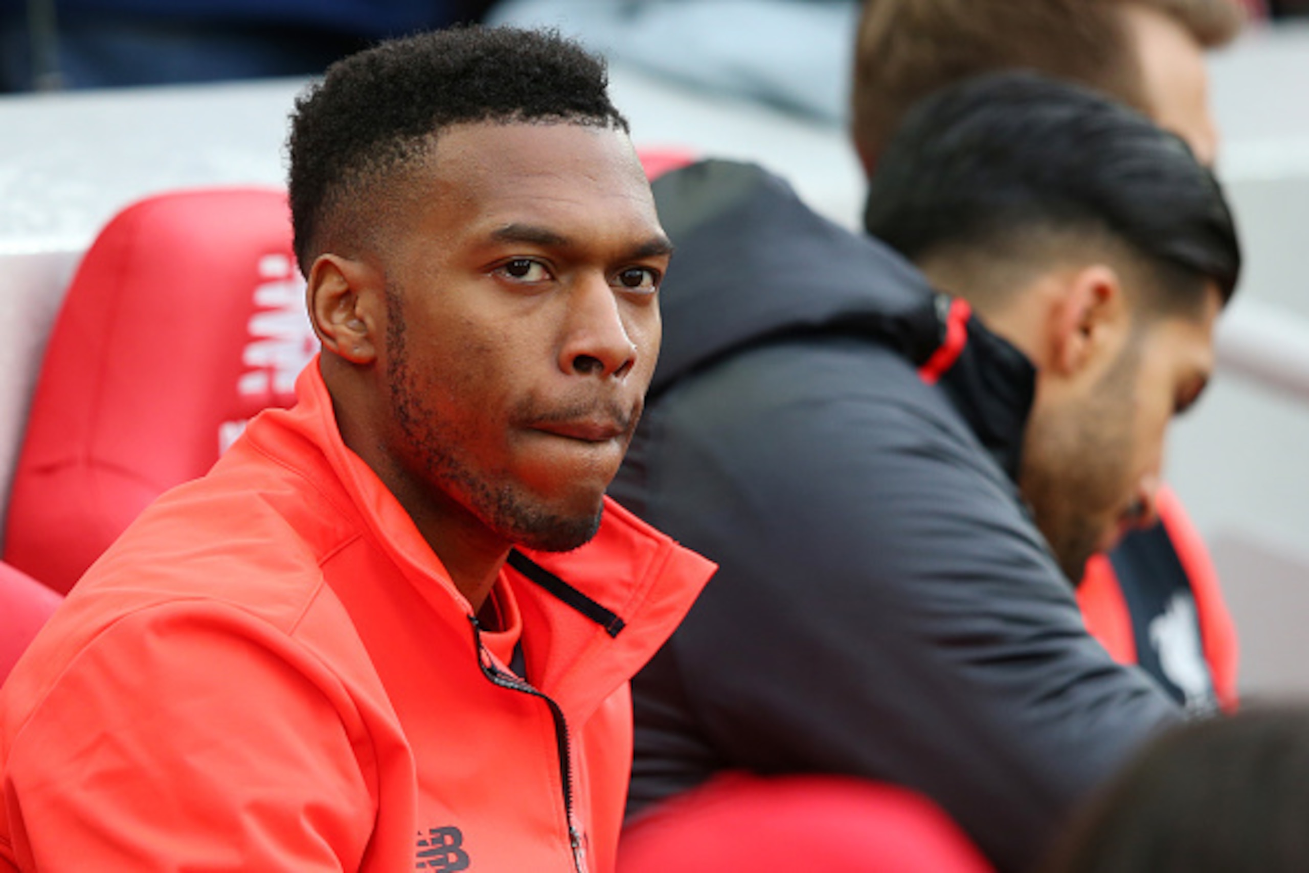LIVERPOOL, ENGLAND - JANUARY 28: Daniel Sturridge of Liverpool looks on from the bench during the Emirates FA Cup Fourth Round match between Liverpool and Wolverhampton Wanderers at Anfield on January 28, 2017 in Liverpool, England.  (Photo by Alex Livese