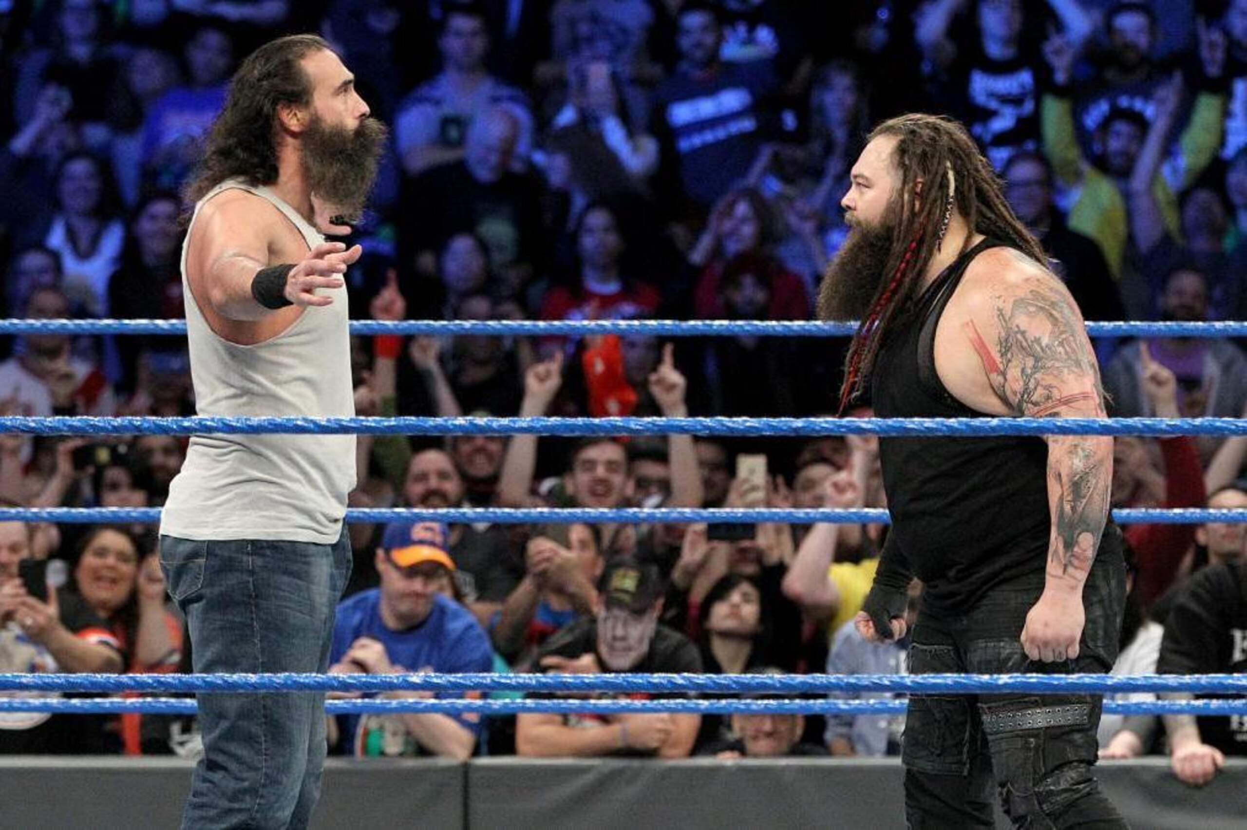 Luke Harper confronts Bray Wyatt on SmackDown.