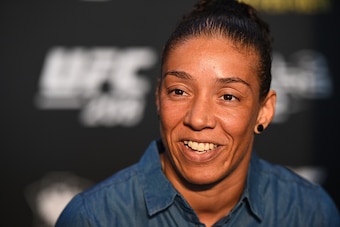 BROOKLYN, NY - FEBRUARY 08: Germaine de Randamie of The Netherlands interacts with the media during the UFC 208 Ultimate Media Day at the Barclays Center on February 8, 2017 in Brooklyn, New York. (Photo by Jeff Bottari/Zuffa LLC/Zuffa LLC via Getty Image