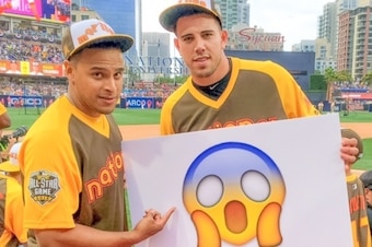 Ramos and Fernandez brought an emoji prop with them in support of Stanton at last year's All-Star Game Home Run Derby in San Diego.