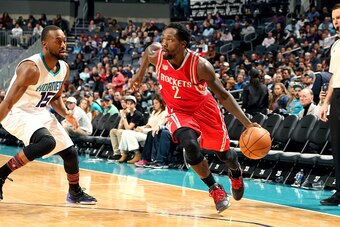 CHARLOTTE, NC - FEBRUARY 9: Patrick Beverley #2 of the Houston Rockets handles the ball during the game against the Charlotte Hornets on February 9, 2017 at Spectrum Center in Charlotte, North Carolina. NOTE TO USER: User expressly acknowledges and agrees