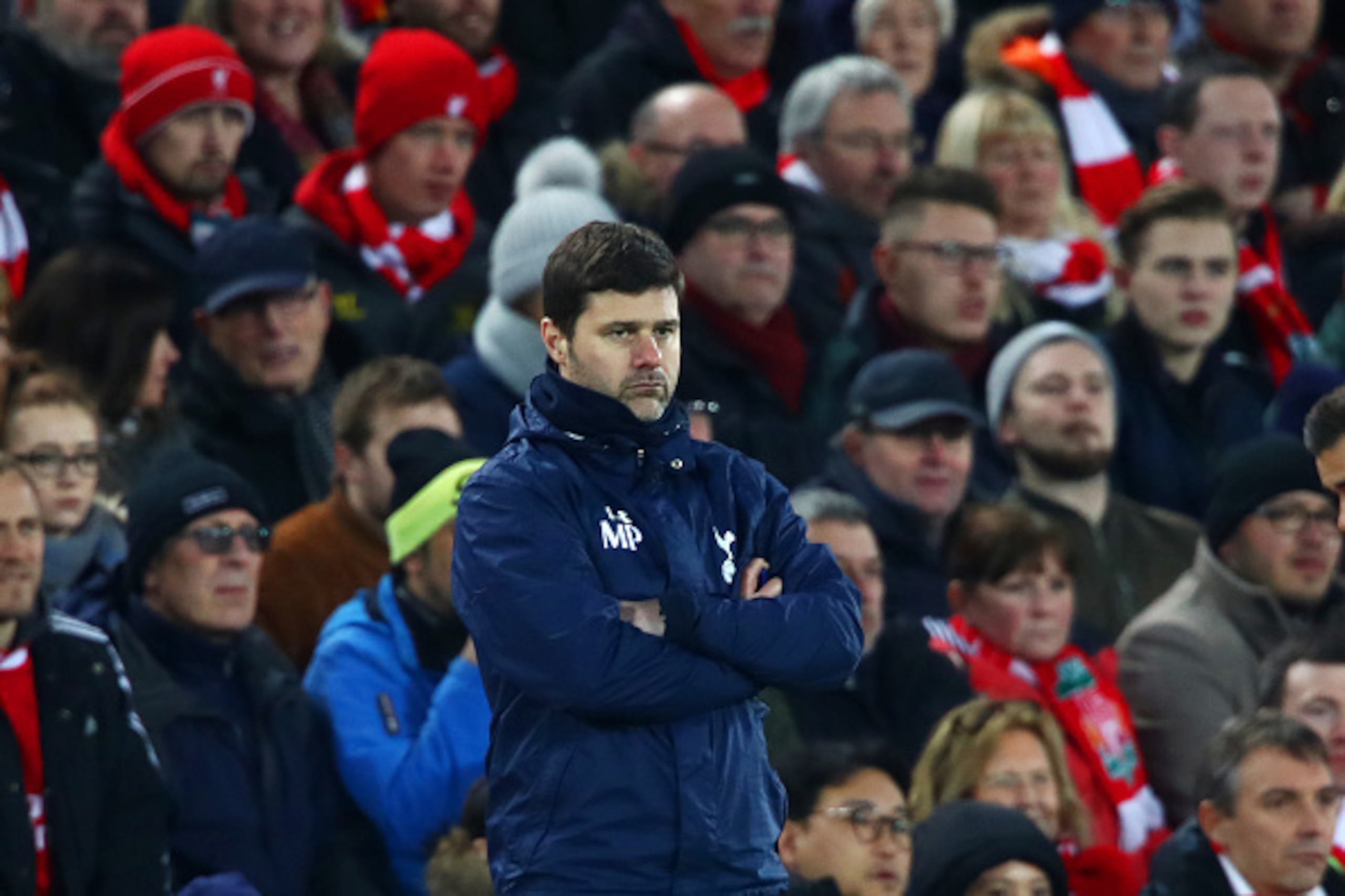 LIVERPOOL, ENGLAND - FEBRUARY 11: Mauricio Pochettino, Manager of Tottenham Hotspur looks on during the Premier League match between Liverpool and Tottenham Hotspur at Anfield on February 11, 2017 in Liverpool, England. (Photo by Clive Brunskill/Getty Im LIVERPOOL, ENGLAND - FEBRUARY 11: Mauricio Pochettino, Manager of Tottenham Hotspur looks on during the Premier League match between Liverpool and Tottenham Hotspur at Anfield on February 11, 2017 in Liverpool, England. (Photo by Clive Brunskill/Getty Im