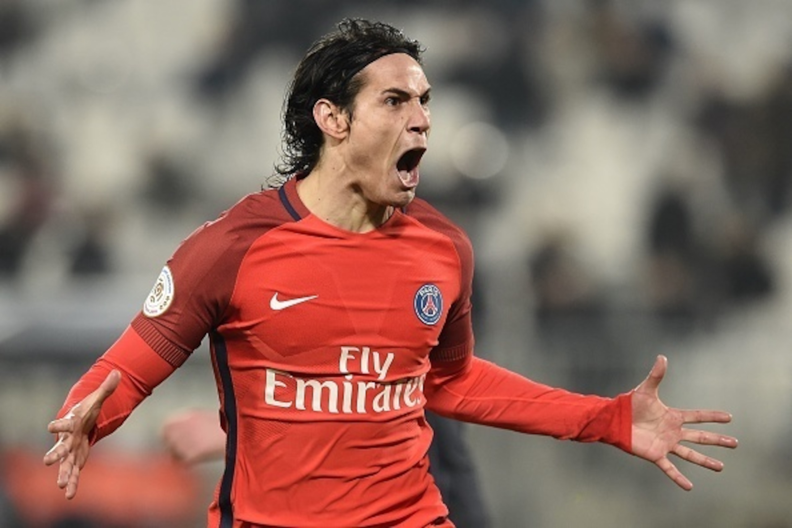 Paris Saint-Germain's Uruguayan forward Edinson Cavani celebrates after scoring a goal during the French Ligue 1 football match between Bordeaux (FCGB) and Paris (PSG) on February 10, 2017 at the Matmut Atlantique stadium in Bordeaux, southwestern France. Paris Saint-Germain's Uruguayan forward Edinson Cavani celebrates after scoring a goal during the French Ligue 1 football match between Bordeaux (FCGB) and Paris (PSG) on February 10, 2017 at the Matmut Atlantique stadium in Bordeaux, southwestern France.