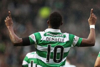 GLASGOW, SCOTLAND - DECEMBER 31:  Moussa Dembele of Celtic celebrates scoring his team's first goal during the Ladbrokes Scottish Premiership match between Rangers and Celtic at Ibrox Stadium on December 31, 2016 in Glasgow, Scotland.  (Photo by Ian MacNi
